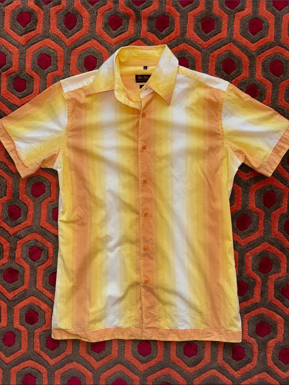 MAKE OFFER! Ben Sherman Short-Sleeve Striped Button-Down Yellow Orange Shirt Med
